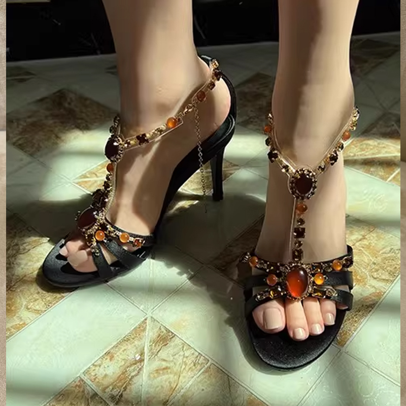 Rhinestone Open Toe Cross Stra - Ethnic Modern Fashion reseña y precio