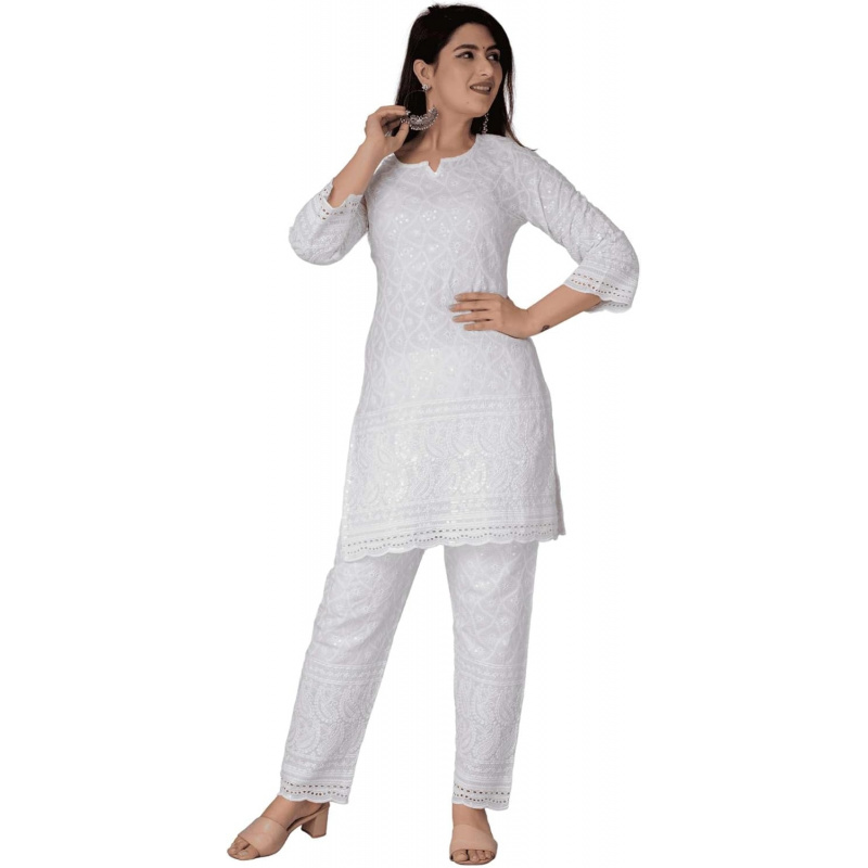 Chikankari Cotton Indian Kurti - Salwar Kameez Set reseña y precio
