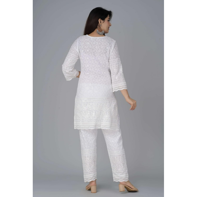 Chikankari Cotton Indian Kurti - Salwar Kameez Set reseña y precio