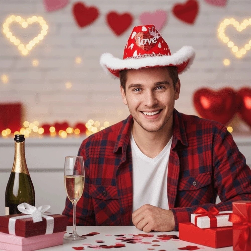 Wide Brim Red Heart Cowboy Cap - Ethnic Day Fashion Show reseña y precio