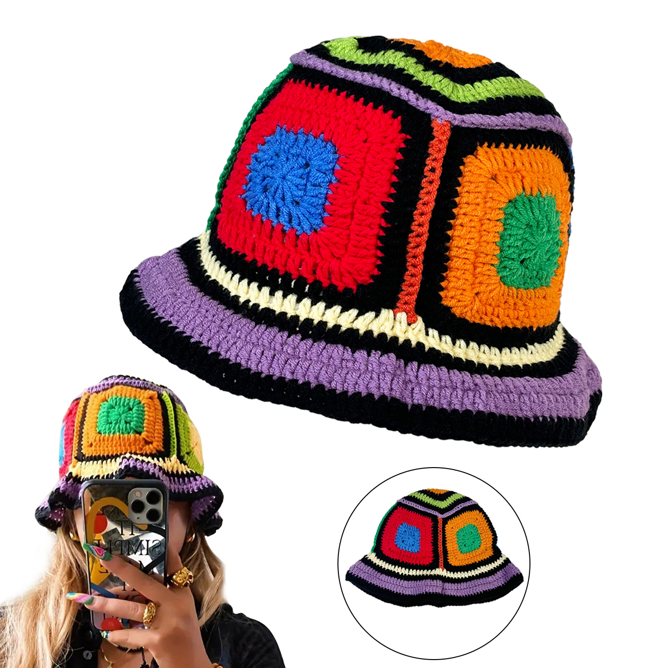 Purple-Edged Zuma Hat, Hand-Kn - Go Ethnic Fashion reseña y precio